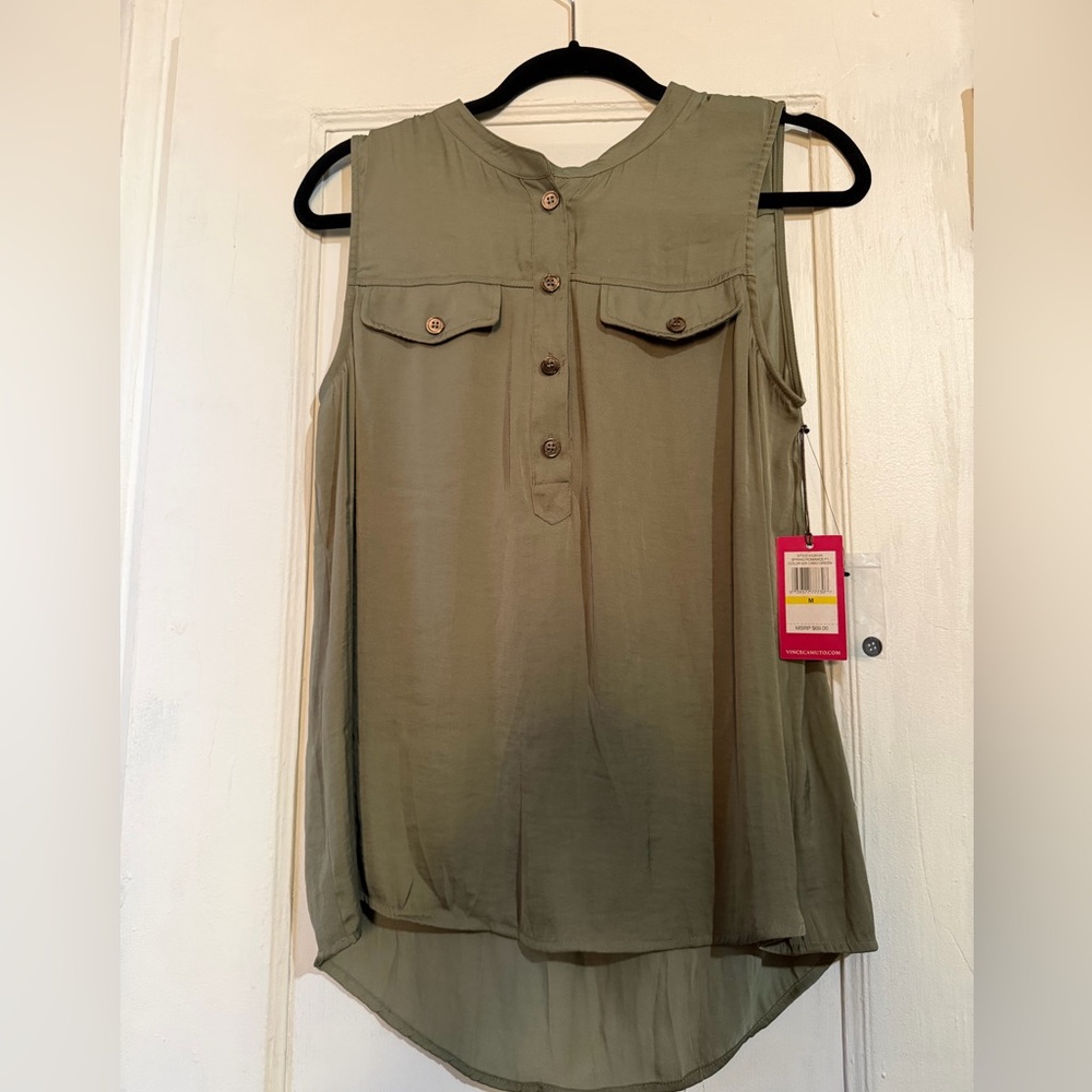 Vince Camuto Camo Green Sleeveless Blouse NWT